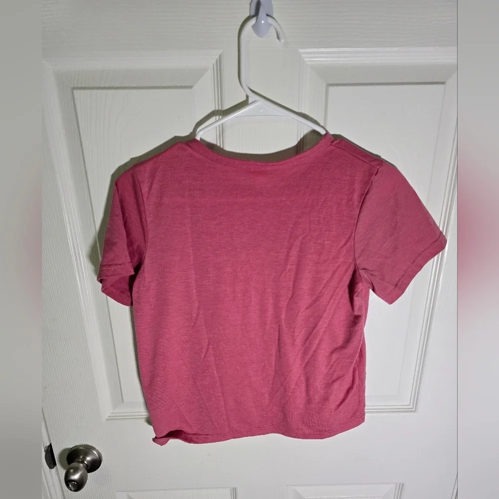 Shein Girls Pink Letter E Floral Short Sleeve Tee